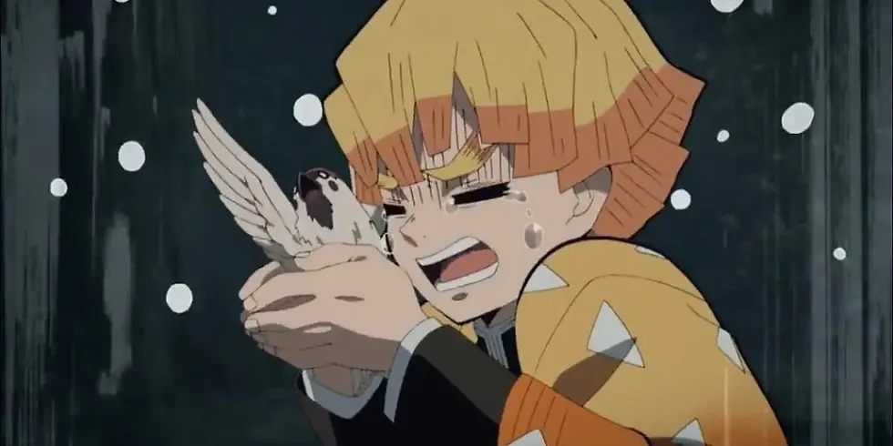 Zenitsu crying after meeting Chuntaro after a mission