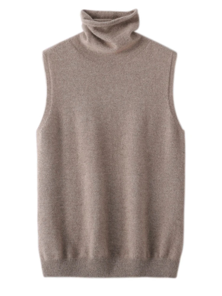 Thumbnail: Women 100% Merino Wool Sleeveless Pullovers Turtleneck Sweater Waistcoat Wool