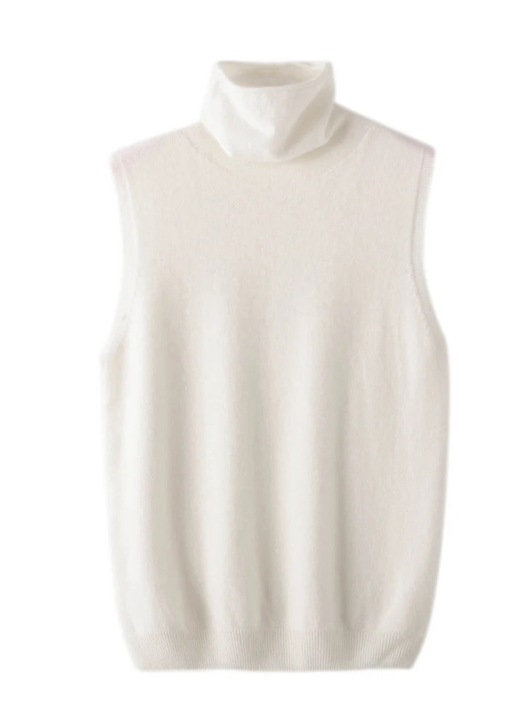 Thumbnail: Women 100% Merino Wool Sleeveless Pullovers Turtleneck Sweater Waistcoat Wool