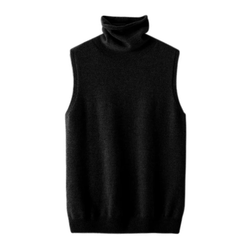 Thumbnail: Women 100% Merino Wool Sleeveless Pullovers Turtleneck Sweater Waistcoat Wool