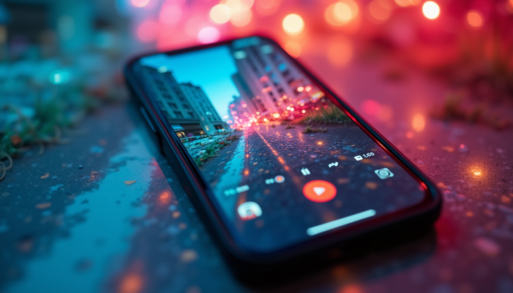 Eye-level view of a smartphone displaying an Instagram Reels video with vibrant colors and dynamic motion