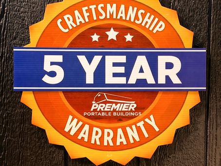A badge for Premier Portable Buildings craftsmanship warranty
