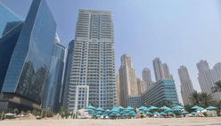 Exterior view of La Vie JBR, Dubai showing 1-bedroom upgraded and furnished apartment tower with modern design