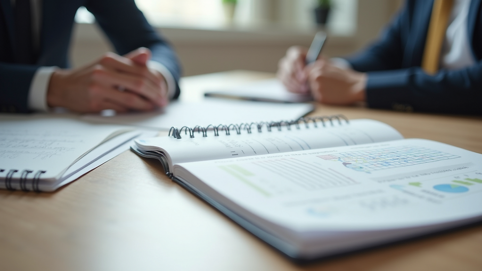 Close-up view of a sales training workbook and notes