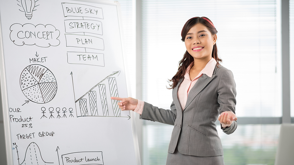 Vietnamese employee sharing about the business plan in a corporate training session