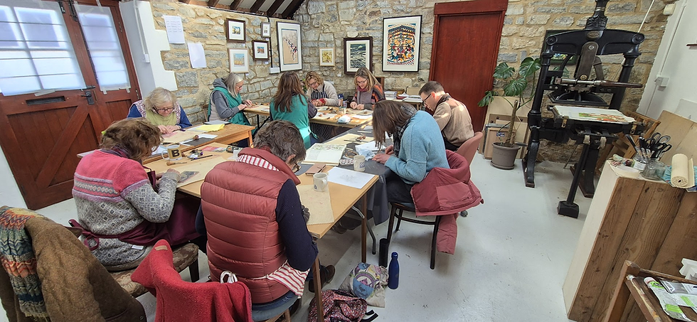 Floral Impressions Relief print workshop at isle print studio