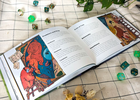 Editorial Illustrations for Scurry! An independently published tabletop roleplaying game by Stout Stoat Press, formerly Dungeons on a Dime. Playful illustrations of Scottish beasts creating unique tapestries exploring the relationship between different kinds of animals.