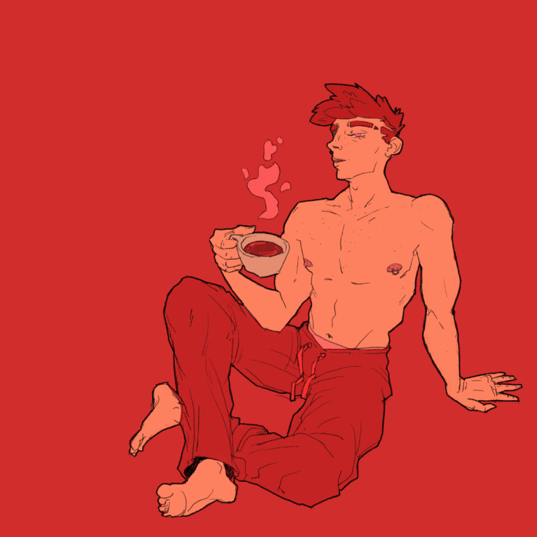 Various character illustrations of boys sitting, dancing, chilling out - interestingly posed.