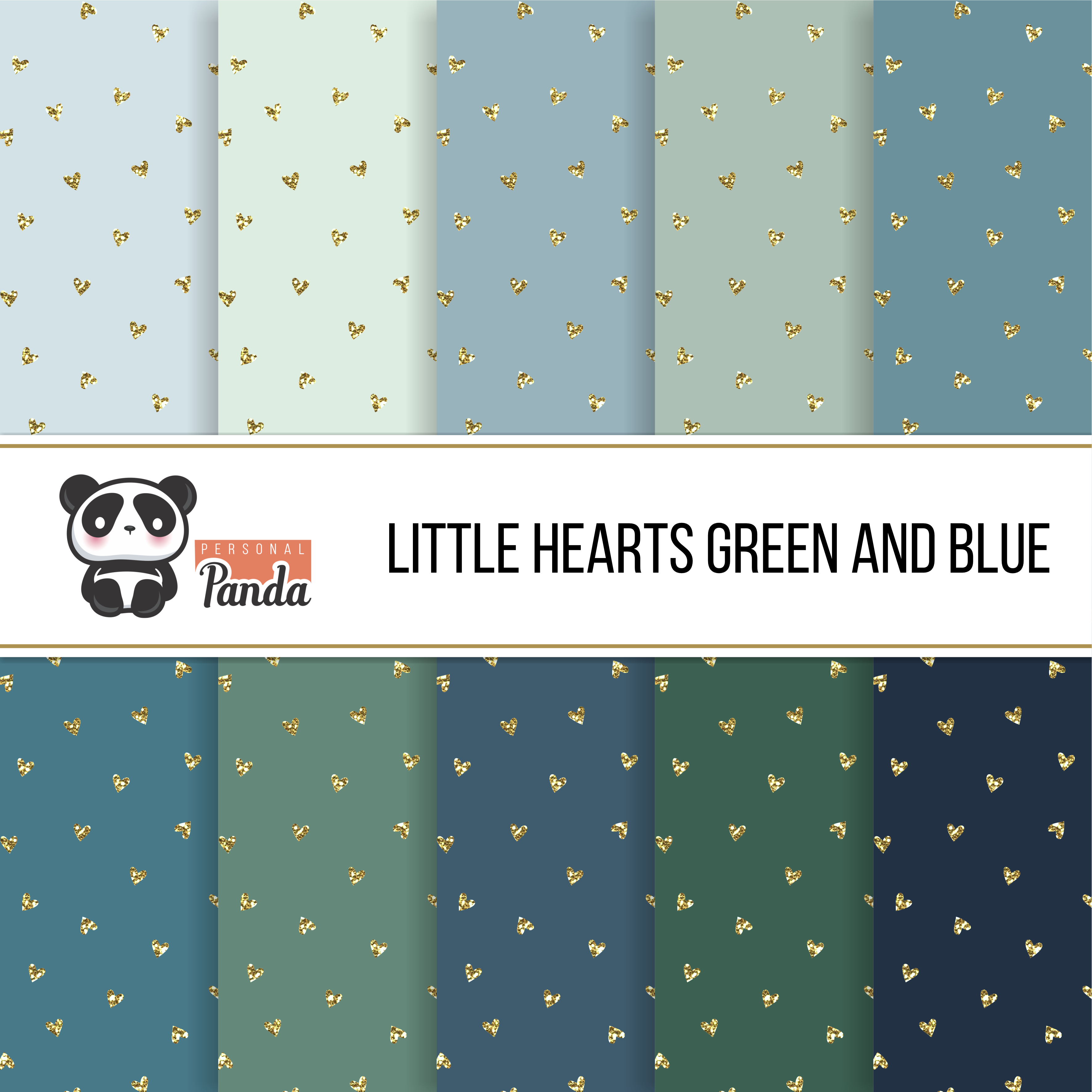 Papéis Digitais - Little hearts green and blue