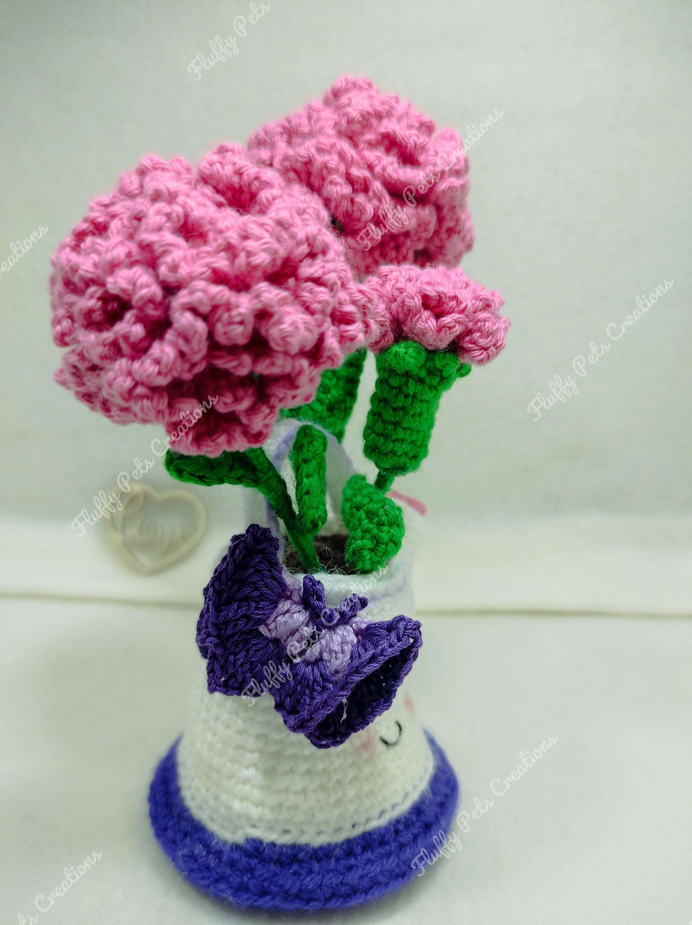 Thumbnail: Crochet Smiley Watering Can Flower planter with Carnations 
