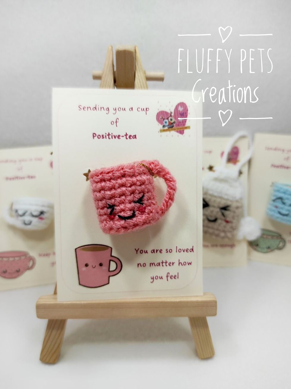 Thumbnail: Positive-tea crochet cups and tea bags with a special message, crochet tea bag