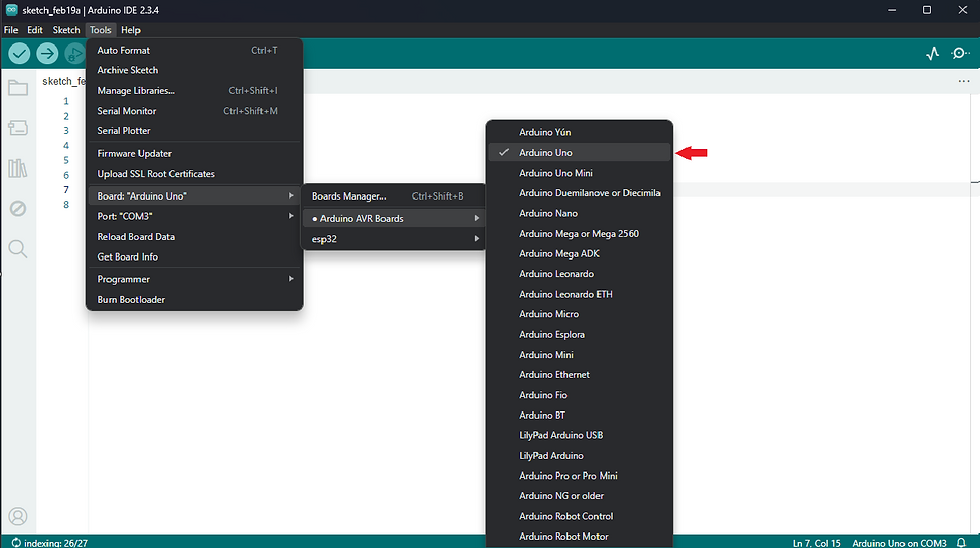 Arduino IDE escolha de placa