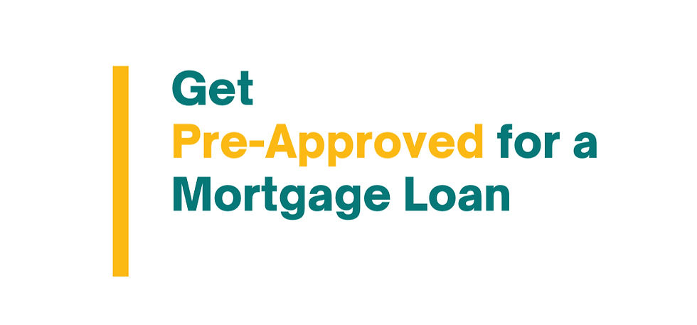 Text reads: "Get Pre-Approved for a Mortgage Loan" in green and yellow on white background. Vertical yellow line on the left.