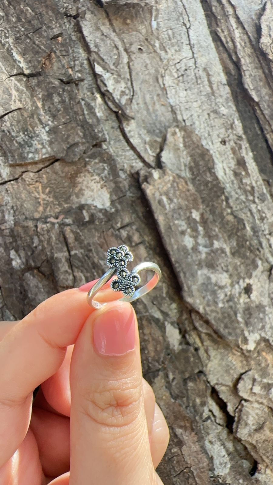 Miniatura: Anillo marquesita dúo flor plata 925