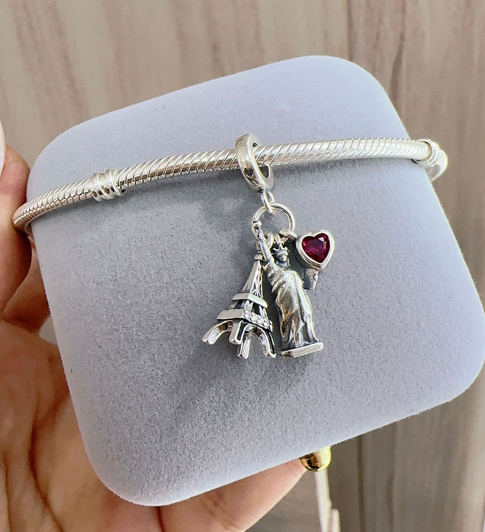 Charm estatua de la  libertad, torre eiffel y dije corazón plata 925 R