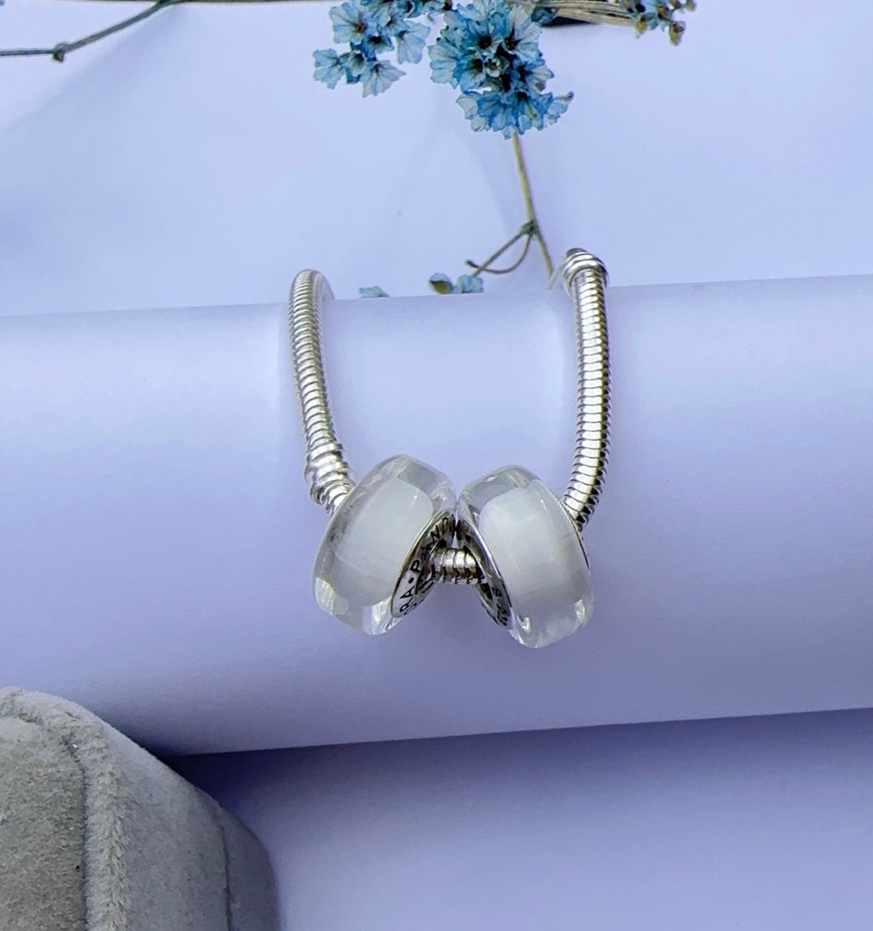 Charm separador color blanco cristal plata 925 P