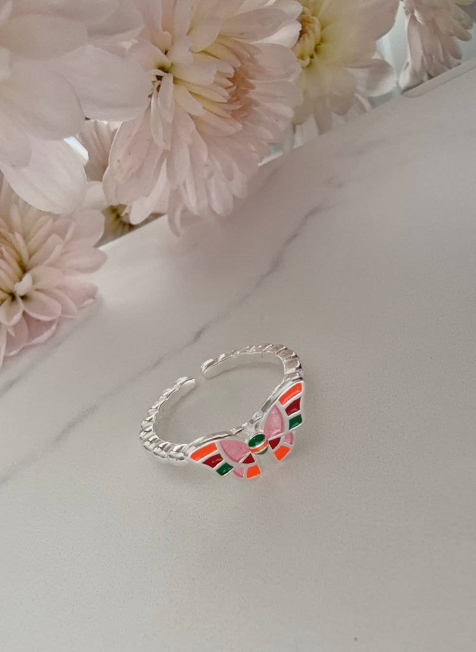 Miniatura: Anillo mariposa regulable esmaltada colores plata 925