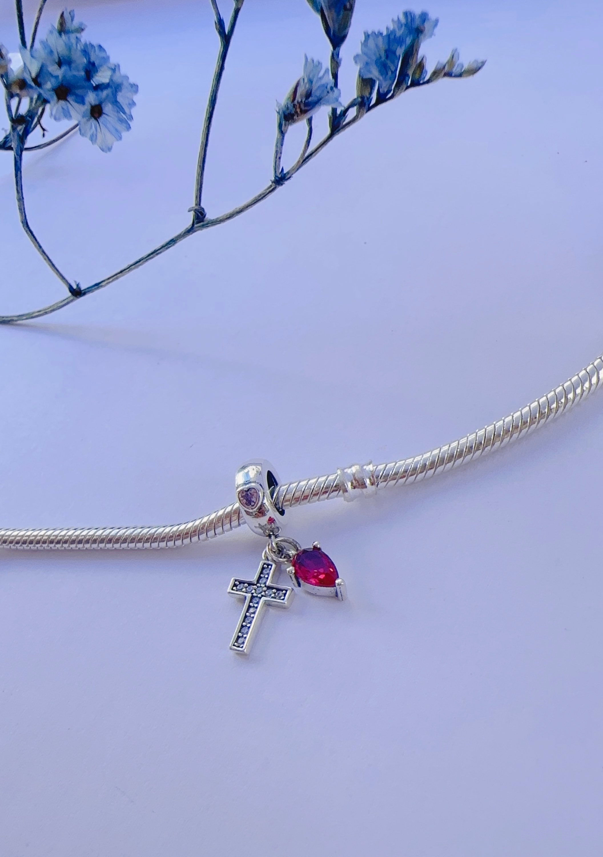 Charm colgante cruz y dije gota plata 925 P