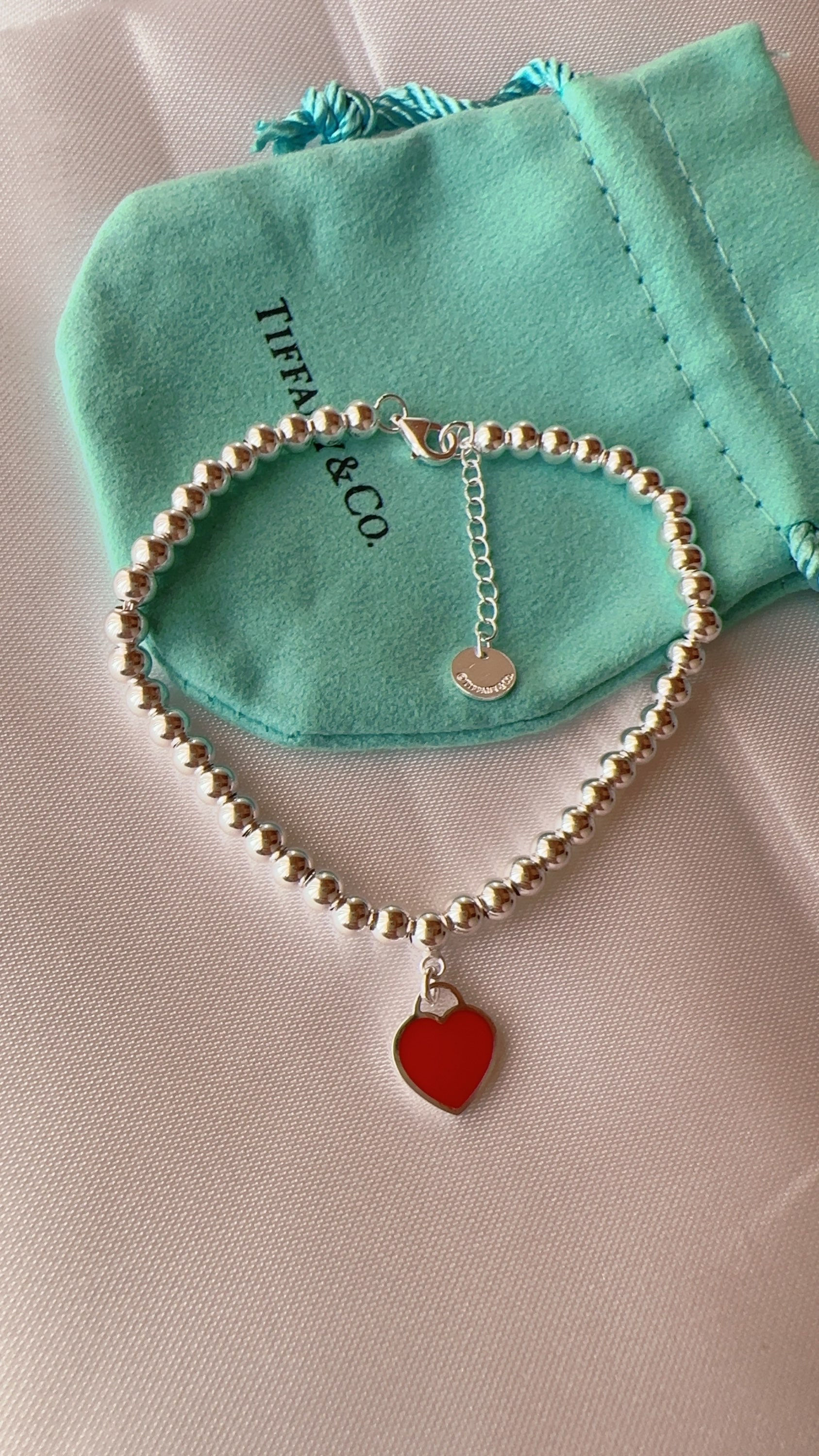 Pulsera Tiffany & Co plata 925 corazón rojo 