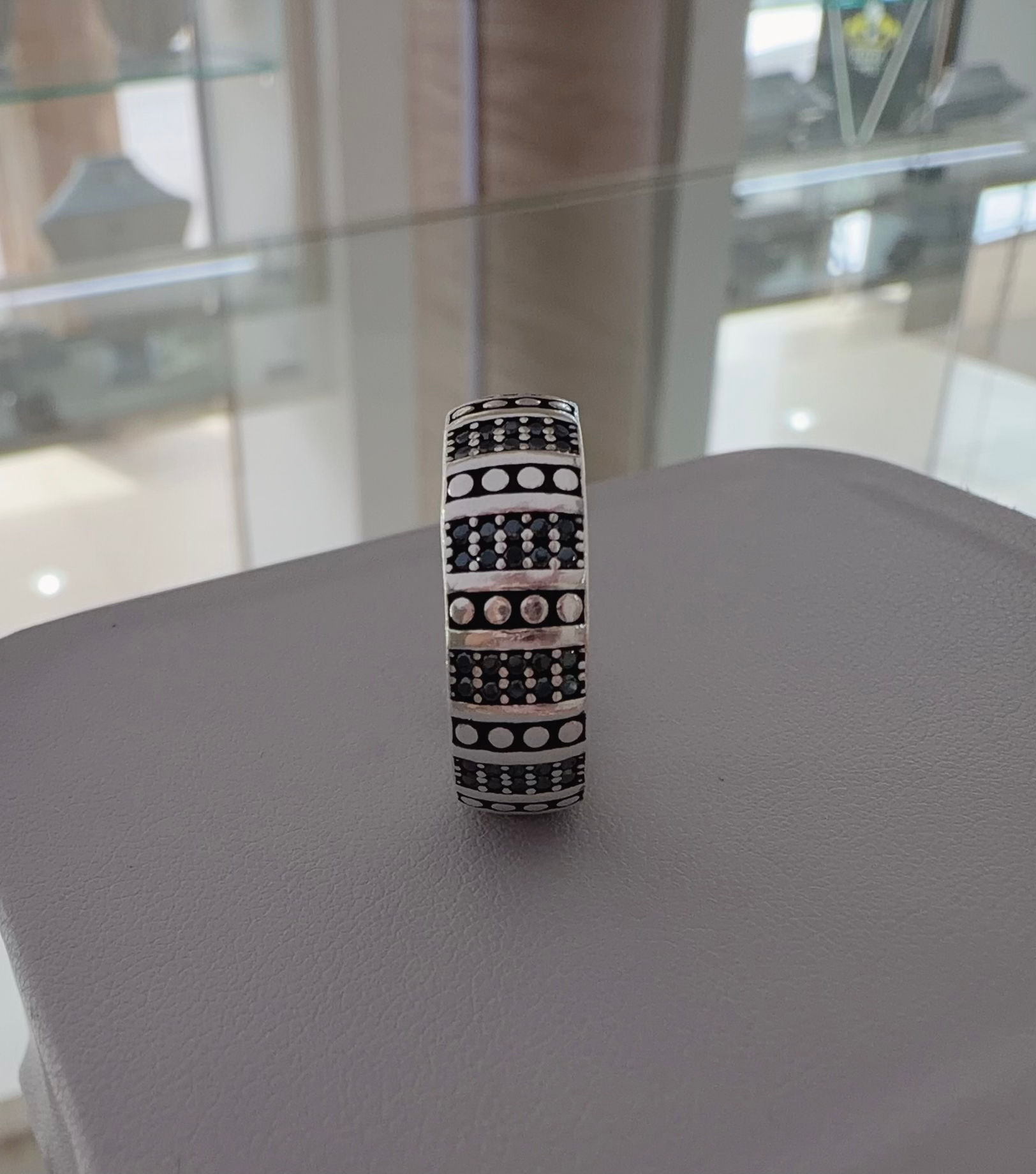 Aro líneas rectas, bolitas plata 925
