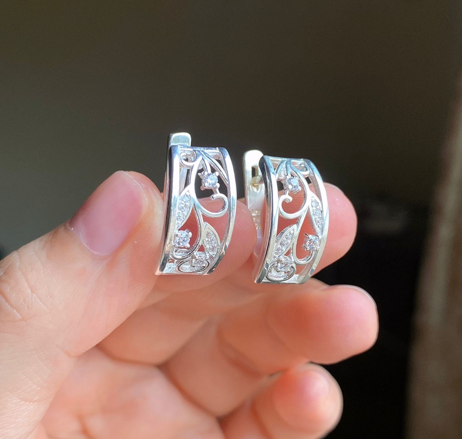 Arete cuadrado de hojas plata 925 italiano