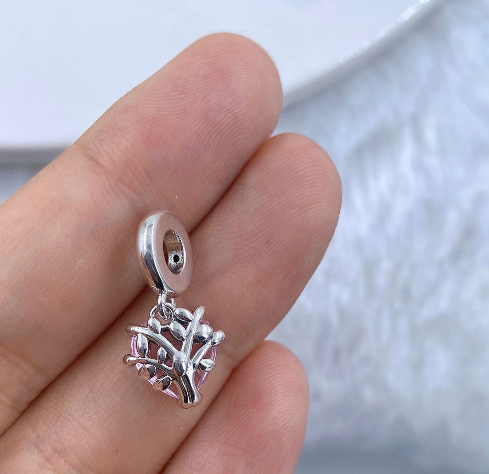 Miniatura: Charm árbol de la familia corazón rosado.