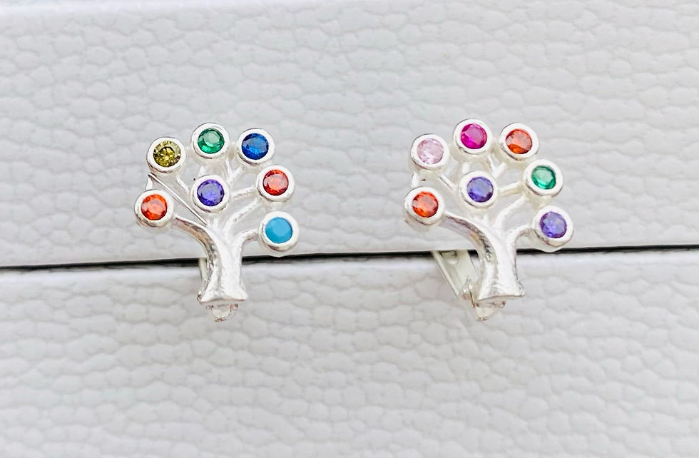 Miniatura: Aretes árbol de la vida multicolores plata 925