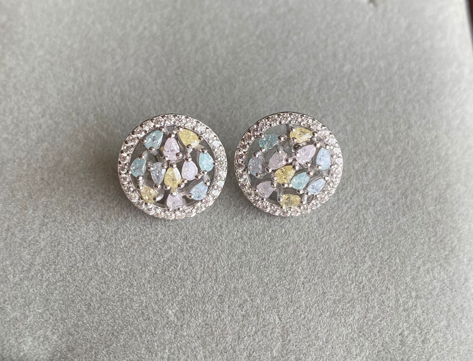 Aretes topos colores pastel plata 925