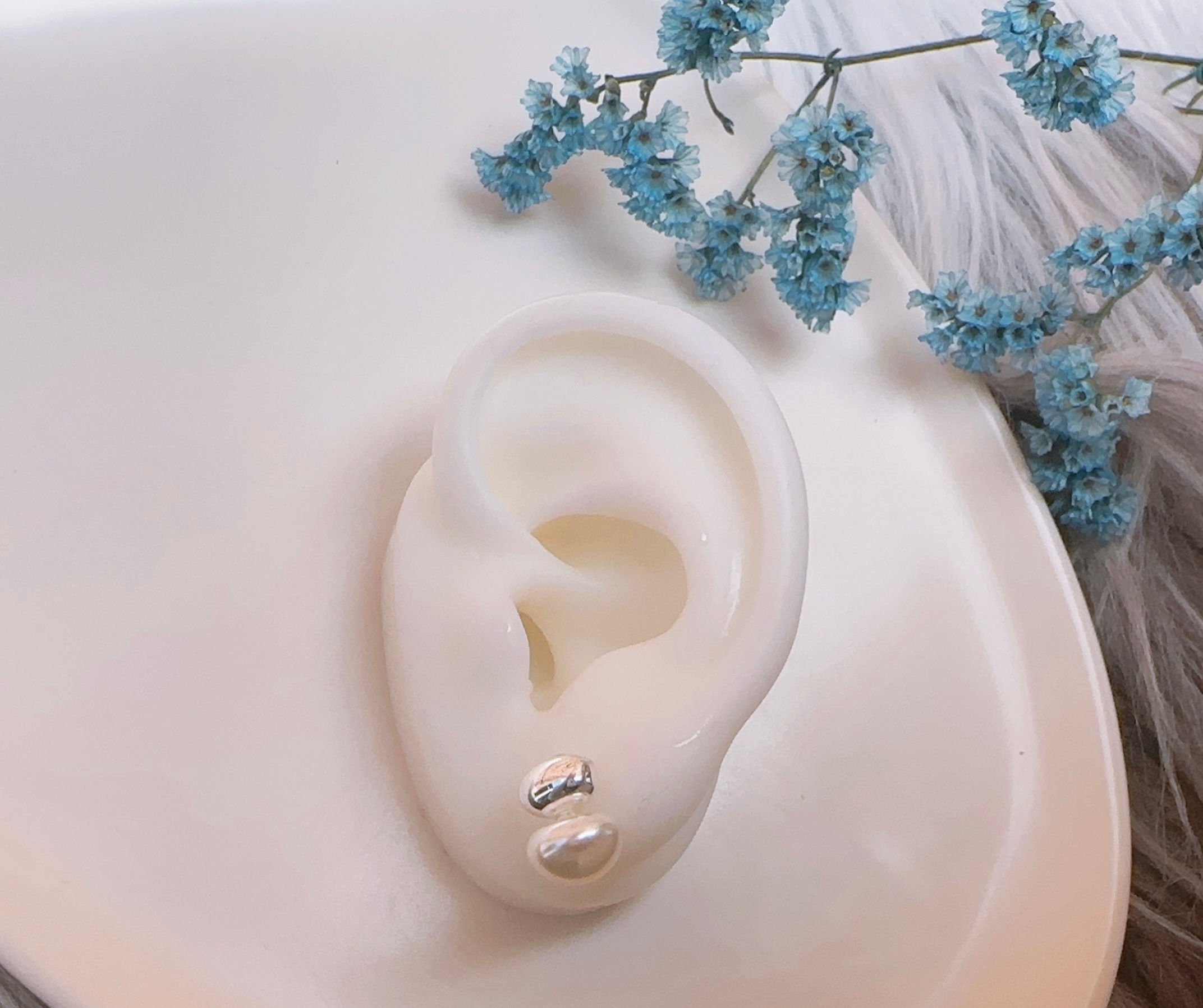 Aretes dúo perla bolita de plata 925 