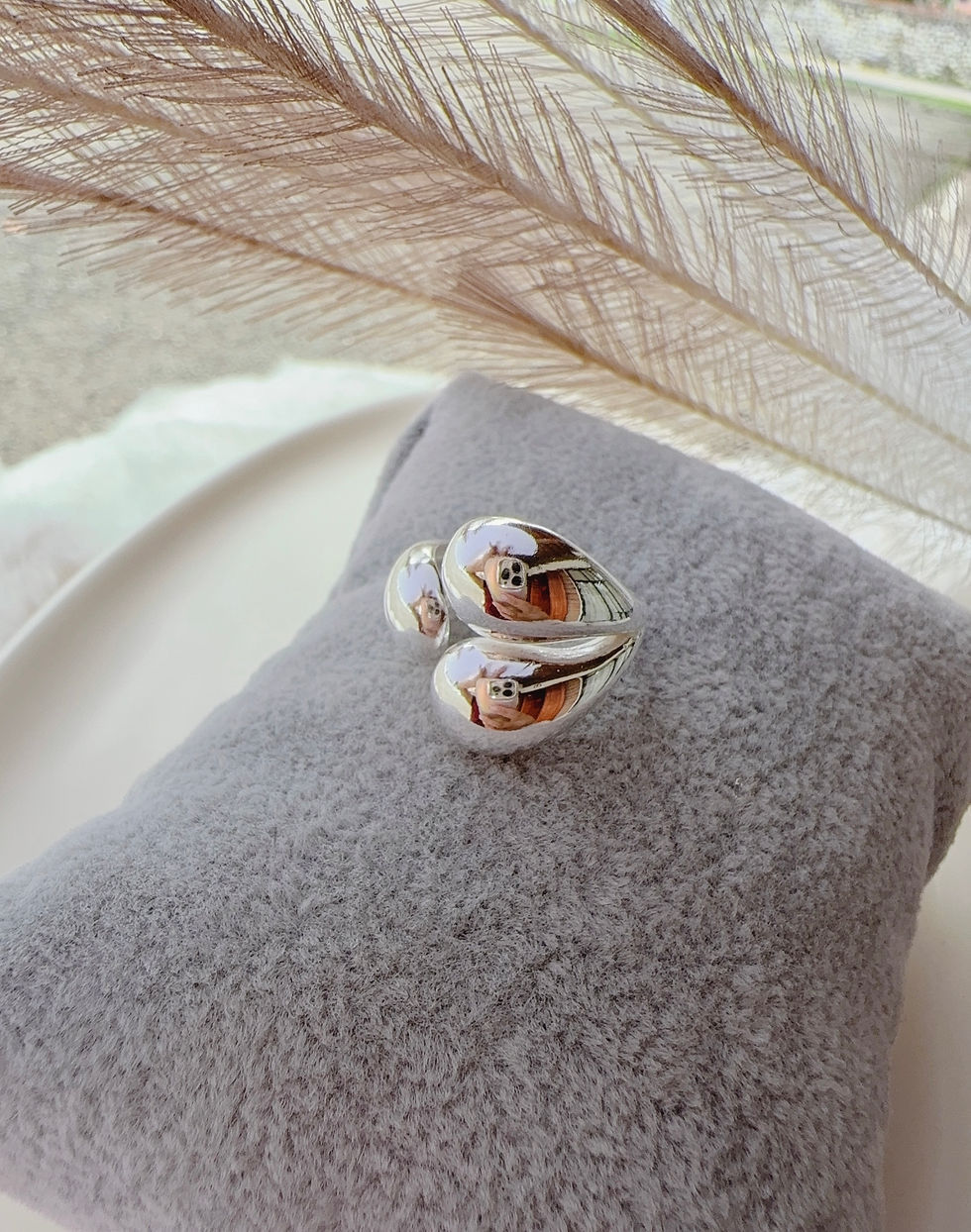 Miniatura: Anillo abierto de gotas lisas en plata 925 Regulable 