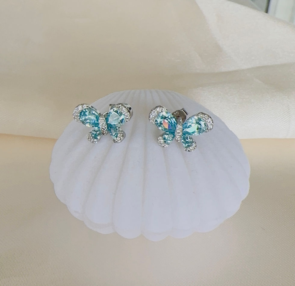 Miniatura: Aretes topos mariposas celeste plata 925 