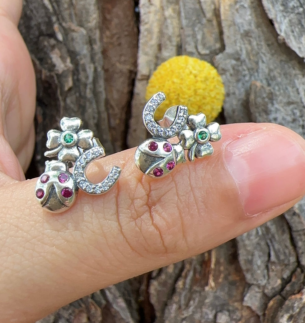 Miniatura: Aretes herradura, trébol y mariquita Plata 925