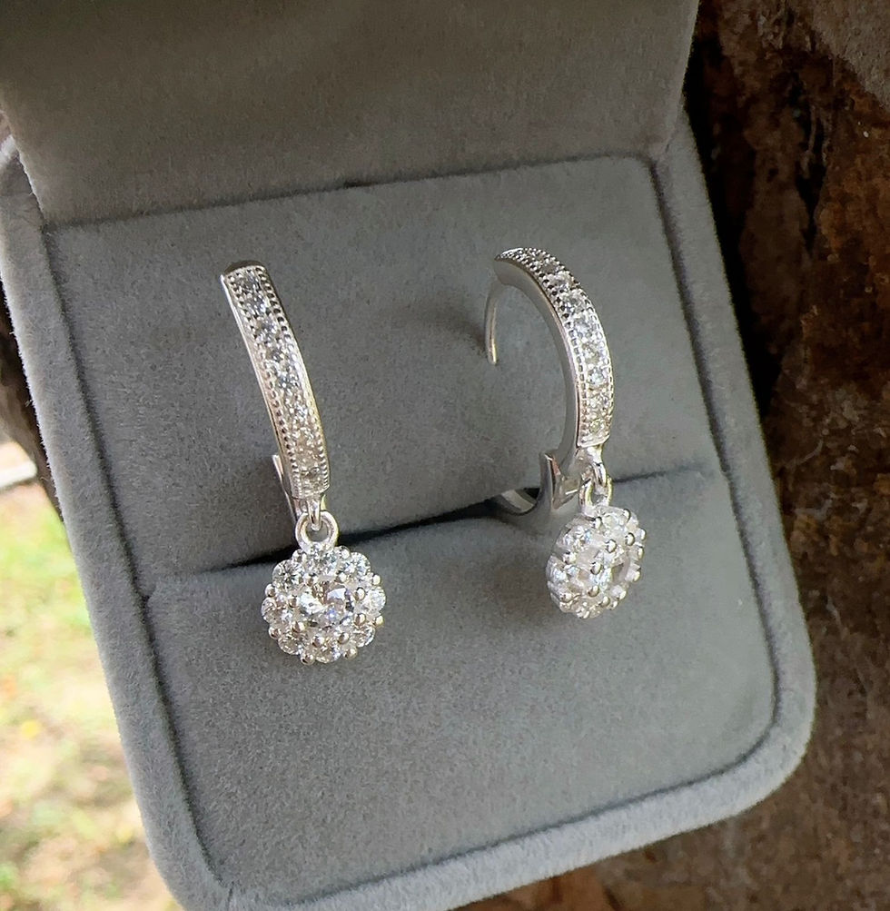 Miniatura: Arete Huggies dije flor plata 925 italiano enjoyé