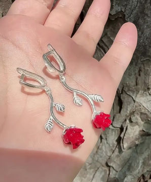 Miniatura: Aretes de rosa plata 925 con acrílico especial de joyería italiana 
