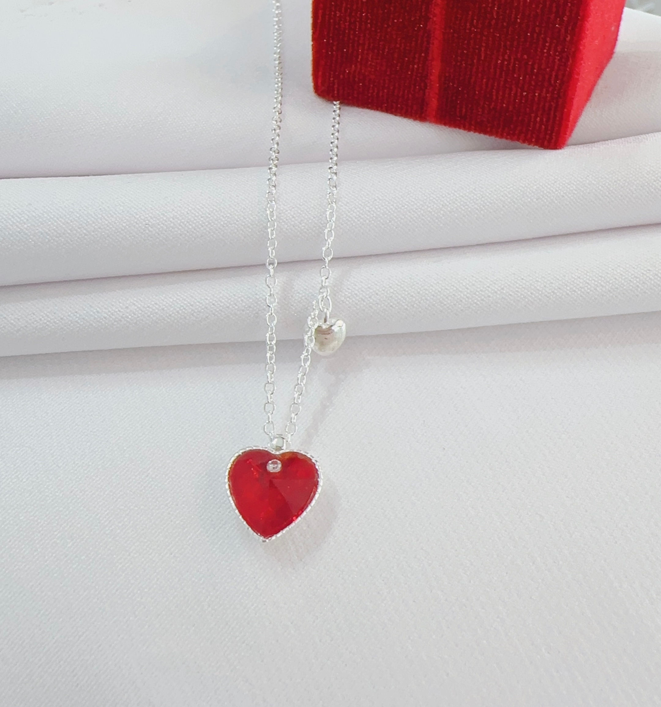 cadena corazón rojo plata 925 