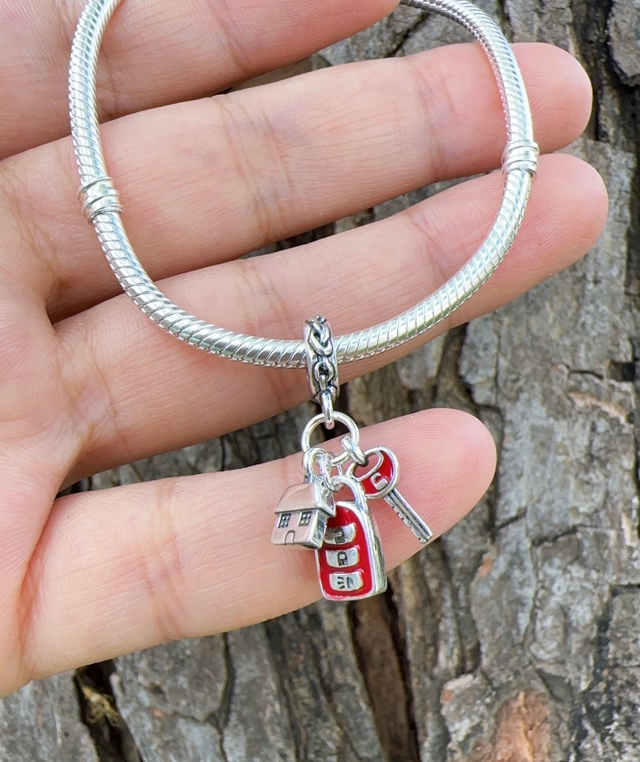 Charms colgante casa, contro y llave de auto Plata 925 Pand