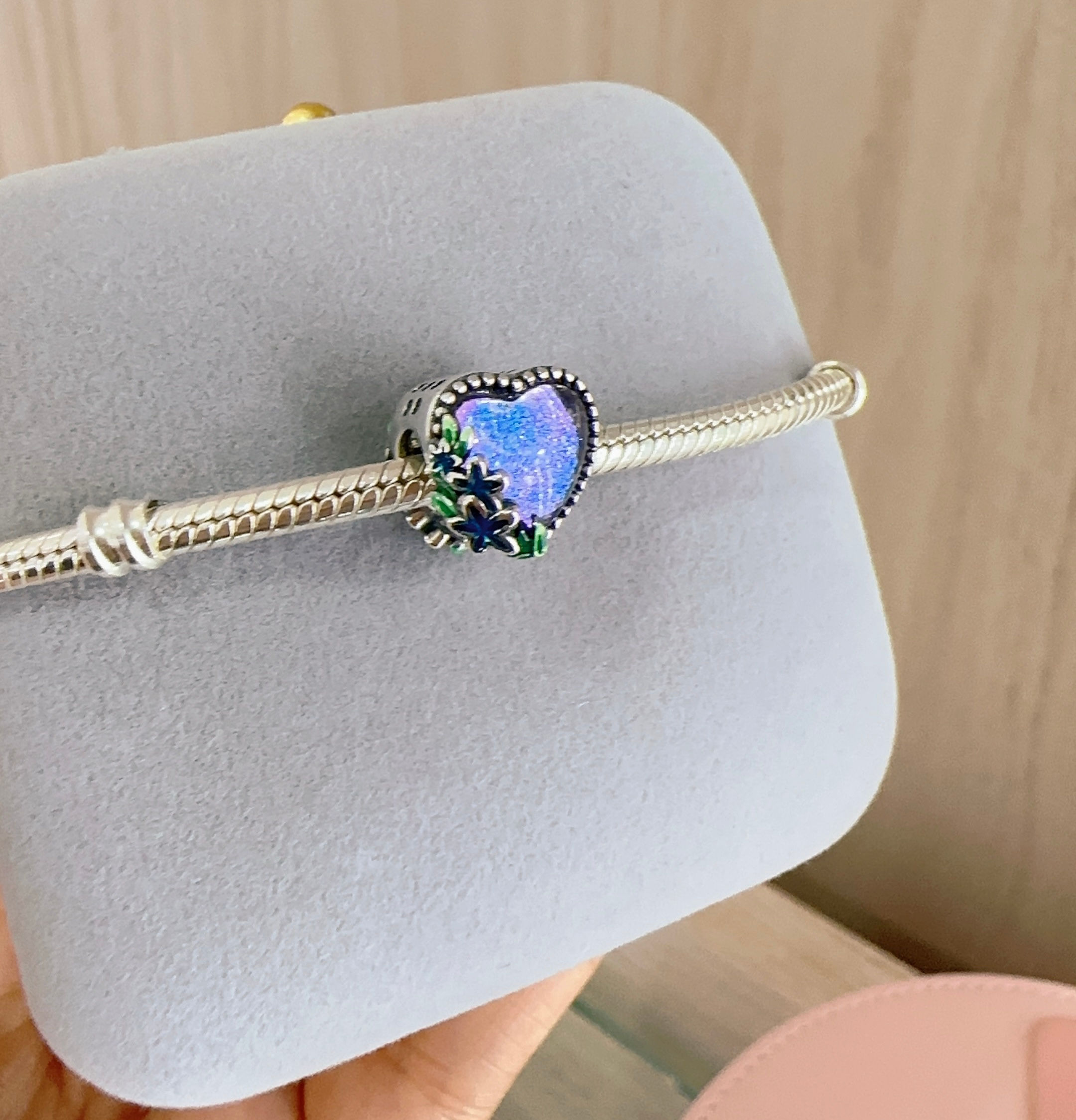 Charm separador corazón flores plata 925 R