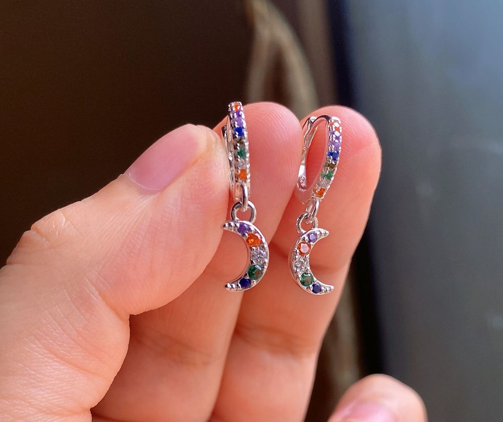Miniatura: Aretes enjoye especial con dije luna plata 925