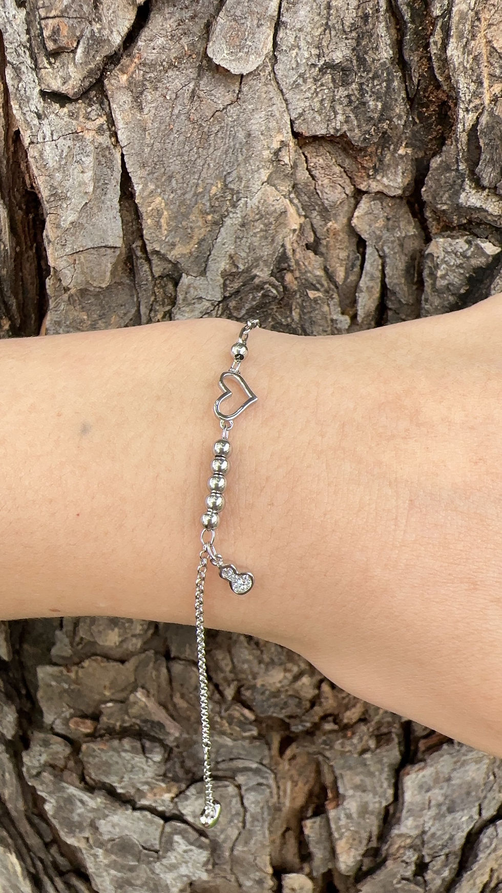 Miniatura: Pulsera bolitas, corazón Plata 925 baño en rodio 