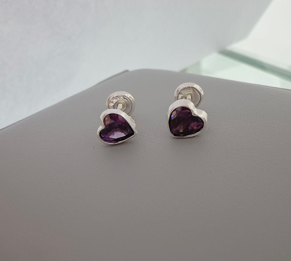 Miniatura: Aretes corazón morado ortopédicos plata 925