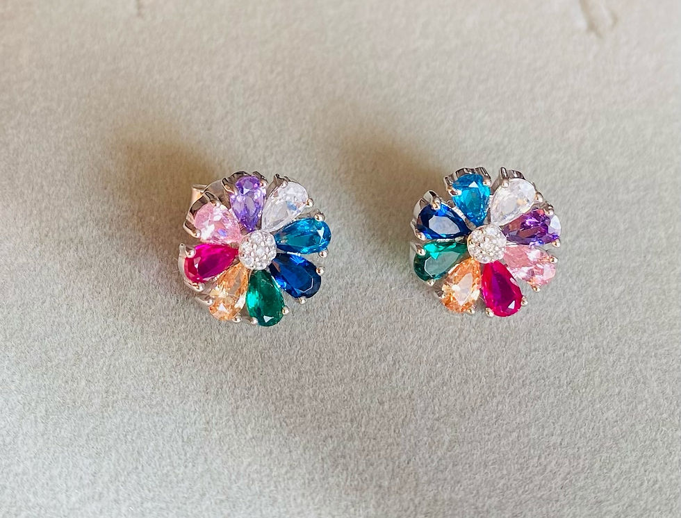 Miniatura: Aretes flor colores plata 925
