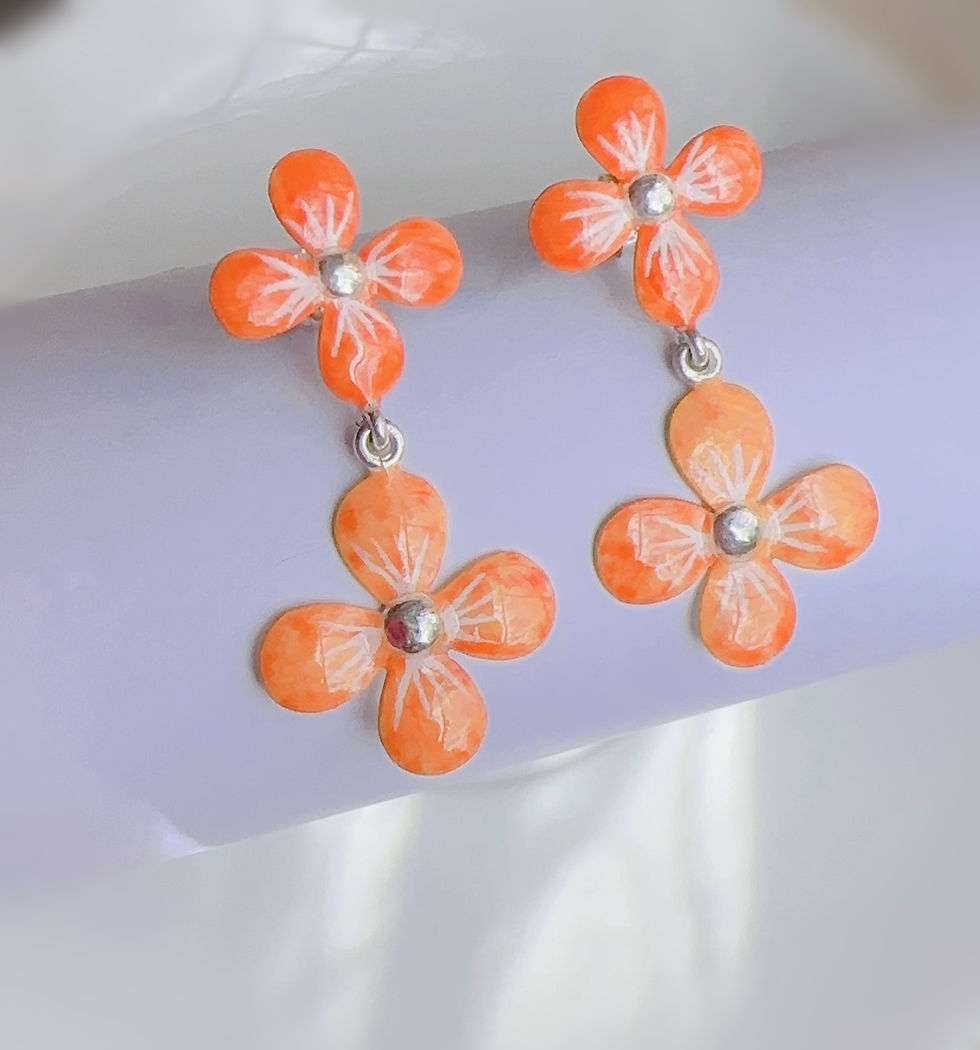 Miniatura: Aretes flor topo largo plata 925 color amarillo, tomate y blanco en degrade 