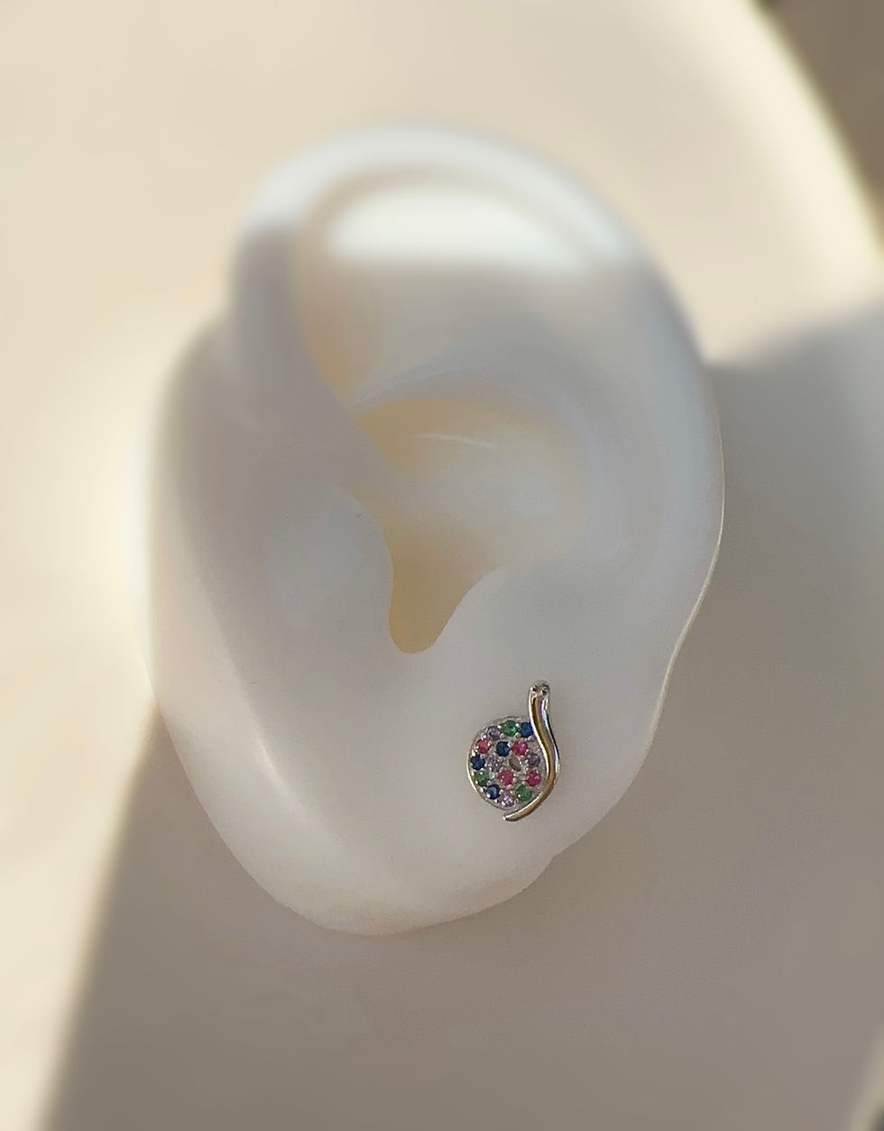 Miniatura: Aretes topos caracol plata 925 enjoye de colores con baño en rodio 