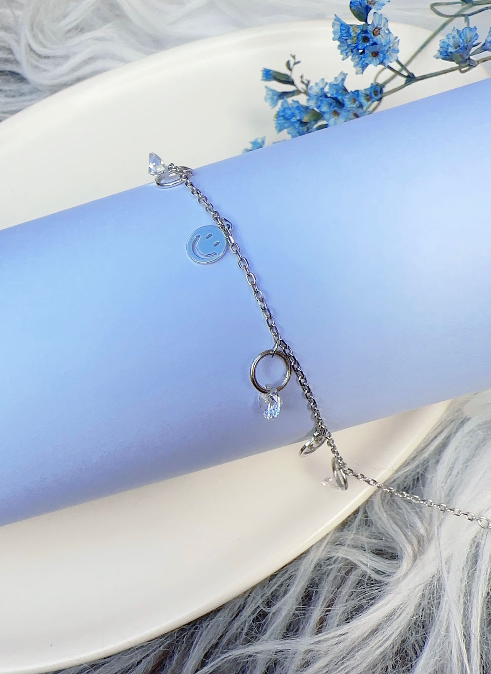 Miniatura: Pulsera dijes carita feliz y circones plata 925