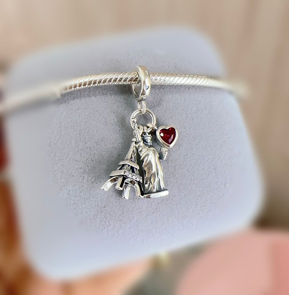 Miniatura: Charm estatua de la  libertad, torre eiffel y dije corazón plata 925 R