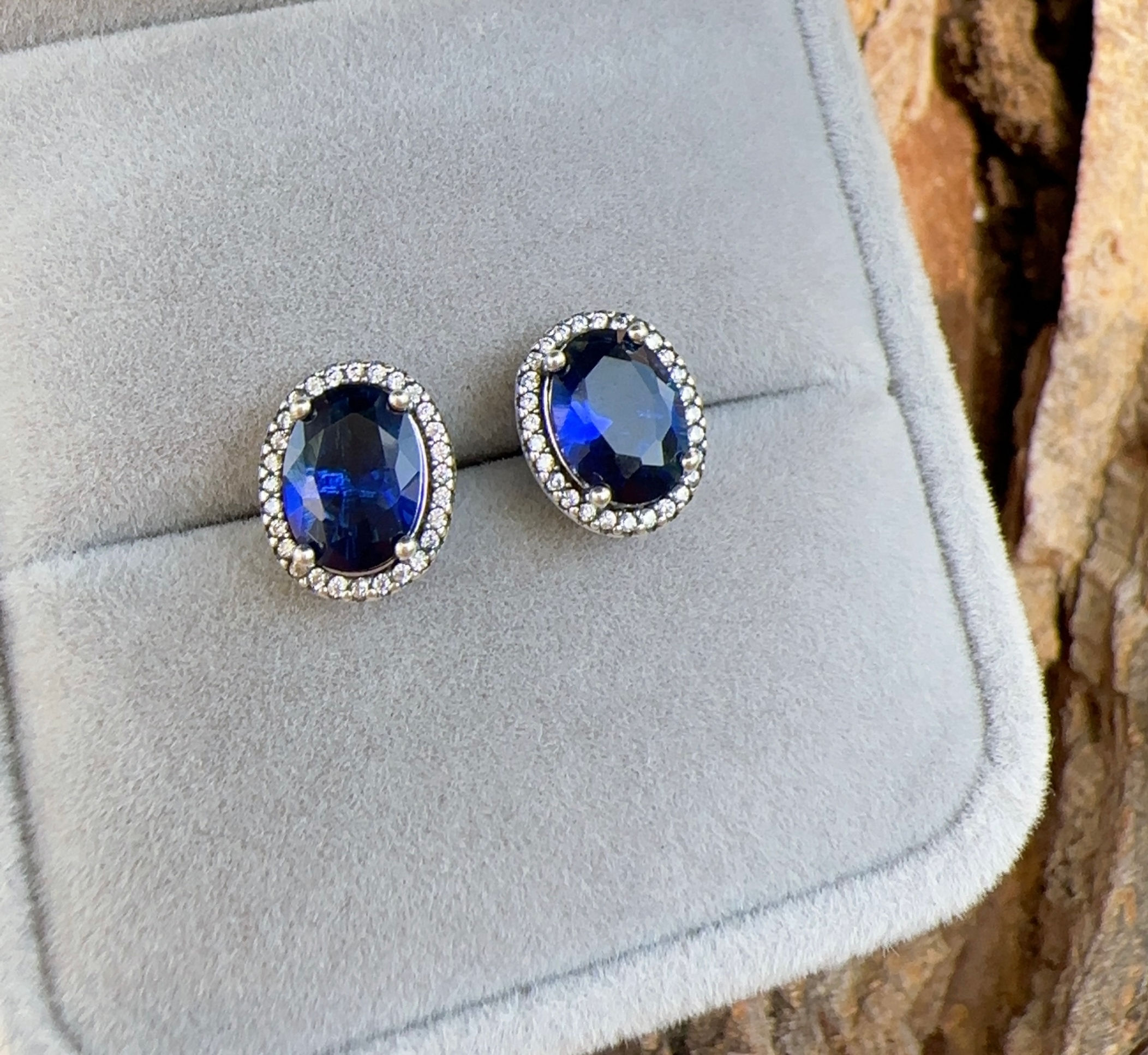 Aretes ovalados color azul Plata 925
