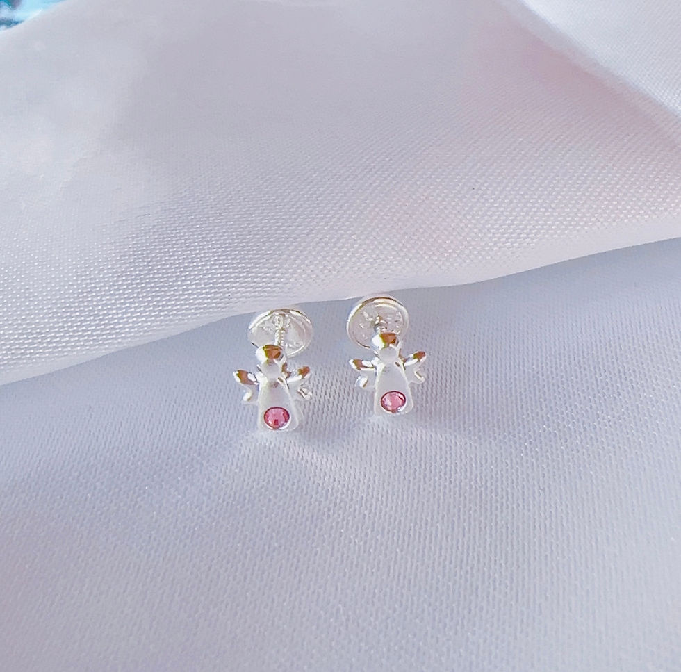 Miniatura: Aretes ángel, circón color rosa plata 925