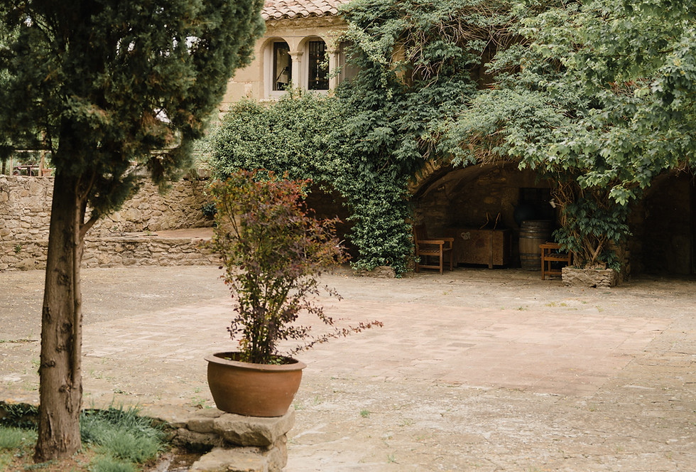 Cycling café courtyard at Local Legend in Sant Esteve de Llémena, Garrotxa, Girona