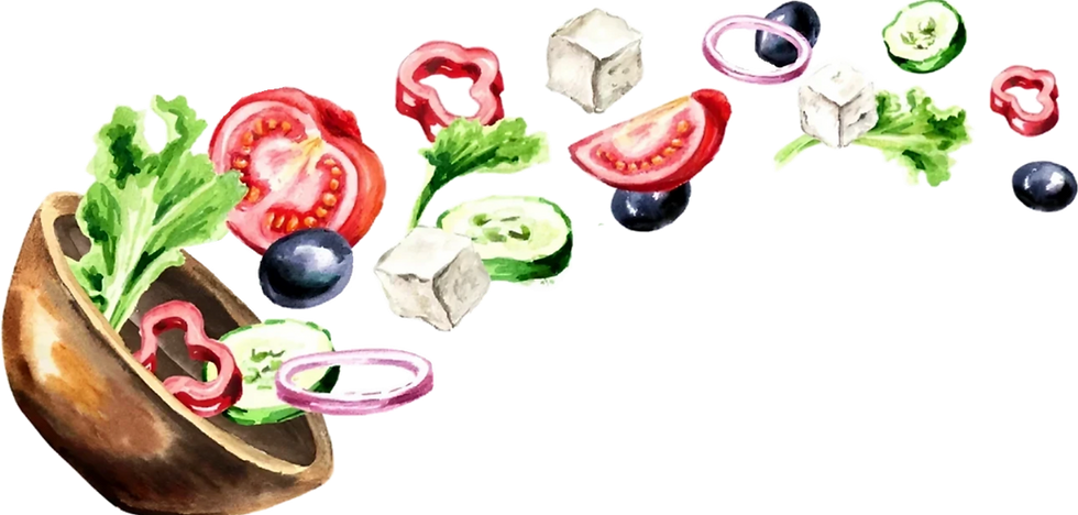 Illustrated botanical and food elements from the menu at Hotel Vall Amagada del Molí