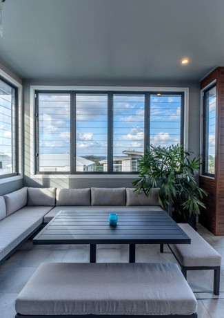 Top floor entertaining area with louvres